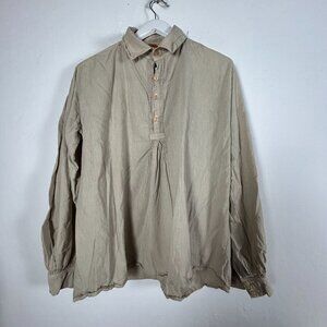 Ann Maurice Womens XL Beige Cotton Button-Up Popover Tunic Shirt Relaxed Casual